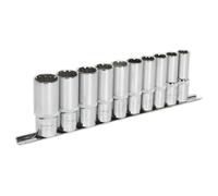 Sealey Totale Drive Presa Set 10pc Profondo 1.3cmD Metrico Pienamente Lucidato