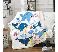 Sealife - Coperta in flanella per bambini, motivo: balene, delfini e pesci, per divano, divano, animali marini, coperta leggera e fuzzy, misura singola (50 x 150 cm)