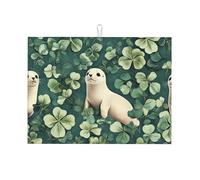 Seals in The Green Leaves - Tappetino scolapiatti in microfibra, riutilizzabile, lavabile, per accessori da cucina, 45,7 x 61 cm