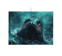 Seals in The Ocean, grande tappetino scolapiatti in microfibra, riutilizzabile, lavabile, per accessori da cucina, 45,7 x 61 cm