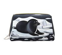 Seals on ice - Borsa per cosmetici in pelle, impermeabile, da viaggio, con cerniera, set di trousse da donna, colore: marrone, bianco, Taglia unica