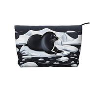 Seals On Ice Chiusura a Cerniera Borsa per Trucco in velluto a coste Organizer multifunzionale 22x7x17cm per Viaggi Campeggio Vacanze Fitness, Nero , Taglia unica