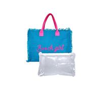Seamar Borsa Mare B**ch Girl 90% Juta 10% Cotone con Zip 40x30x18 cm Borsa Spiaggia (Azzurro)