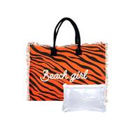 Seamar Borsa Mare Media New Zebra Arancione con Zip 100% Cotone 40x30x18cm Borsa Spiaggia (Arancione)