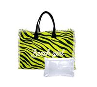 Seamar Borsa Mare Media New Zebra Verde con Zip 100% Cotone 40x30x18cm Borsa Spiaggia (Verde)