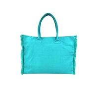 Seamar Borsa Mare Media Tinta Unita Fluo con Zip e Frange 100% Cotone Canvas 40x32x20cm Borsa Spiaggia (Azzurro Fluo)