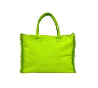 Seamar Borsa Mare Media Tinta Unita Fluo con Zip e Frange 100% Cotone Canvas 40x32x20cm Borsa Spiaggia (Verde Fluo)