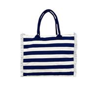 Seamar Borsa Mare Rigata Media con Zip e Frange 100% Cotone 40x32x20m Borsa Spiaggia (Blu Bianco)