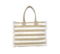 Seamar Borsa Mare Rigata Media con Zip e Frange 100% Cotone 40x32x20m Borsa Spiaggia (Sabbia Bianco)