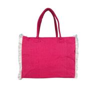 Seamar Borsa Mare Riviera Media Tinta Unita con Zip e Frange 100% Cotone Canvas 40x32x20m Borsa Spiaggia (Fucsia)
