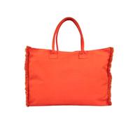 Seamar Borsa Mare Tinta Unita Fluo con Zip e Frange 100% Cotone Canvas 47x37x15cm Borsa Spiaggia (Arancione Fluo)