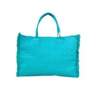 Seamar Borsa Mare Tinta Unita Fluo con Zip e Frange 100% Cotone Canvas 47x37x15cm Borsa Spiaggia (Azzurro Fluo)