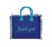 Seamar Borsetta Mare Beach Girl a Manico Corto con Zip 100% Cotone 30x24x14cm Handbag Spiaggia (Blu)