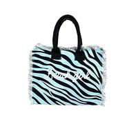 Seamar Borsetta Mare Zebra HandBag Casual a Manico Corto con Zip 100% Cotone 30x24x14cm Borsa Spiaggia (Azzurro)