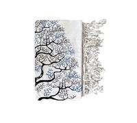 Seamar Copritutto Grande New Albero Copri Divano 100% Cotone Riciclato con Frange 210x230cm Telo Mare (Bianco Nero Blu)