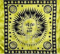 Seamar Copritutto Grande Sole Luna Copridivano, Copriletto Etnico 210x240cm 100% Cotone Telo Mare (Verde)