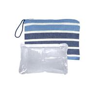 Seamar Pochette Rigata Bolama 80% Cotone 20% Poliestere Con Laccio e Zip 28x21 cm Interno Impermeabile (Azzurro)