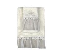 Seamar Set 2 Asciugamani Bagno Vittoria con Tulle 100% Cotone Coppia in Spugna 1+1 - Telo Viso e Ospite (Avorio)