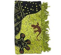 Seamar Telo Arredo Copritutto Grande Geko 210x230 cm 100% Cotone Copri divano Gran foulard con Frange Batik (Verde)