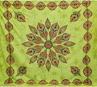 Seamar Telo Copritutto Grande Pavone 100% Cotone Indiano Stampato 210x240 cm Verde