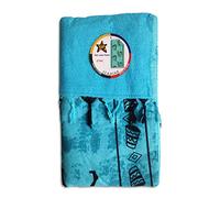 Seamar Telo Mare Fouta Pareo Doppio Etnico 90x170 cm con Frange 100% Cotone Sopra 100% Spugna Sotto (Turchese)