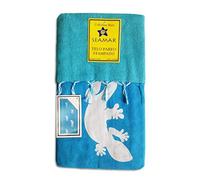 Seamar Telo Mare Fouta Pareo Doppio Gechi Etnico 90x170 cm con Frange 100% Cotone Sopra 100% Spugna Sotto (Azzurro)