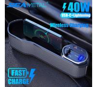 SEAMETAL Organizzatore per spazi vuoti per seggiolino auto con ricarica wireless con cavo di ricarica rapida USB-C/Lightning da 40 W Scatola di immagazzinaggio per console centrale automatica
