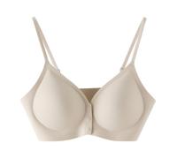 Seamless Bra for Women Wireless Front Closure No Show V Neck (Beige,M)