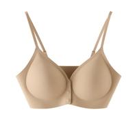 Seamless Bra for Women Wireless Front Closure No Show V Neck (Khaki,M)