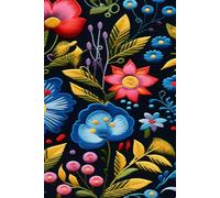 Seamless Hispanic Mexican textile embroidery floral composition on black background: Colorful flowers embroidered ornament