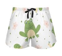 Seamless Pattern Frogs Pink Flowers Snail Pajama Bottoms Womens Lounge Shorts for Workout Gym Running, L