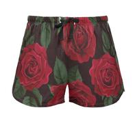 Seamless Pattern Red Roses Womens Pajama Bottoms, Workout Pantaloncini con Pockets for Gym Sport, XXL