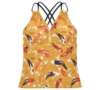 Seamless Pattern Tankini Beach V Neck Bathing Suit Top, Modello senza cuciture, L