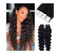 Seamless Tape in Hair Extensions, Nastro a onda profonda nelle estensioni dei capelli umani for donne nere Estensioni dei capelli umani ricci Nastro nelle estensioni Trama della pelle su entrambi i la