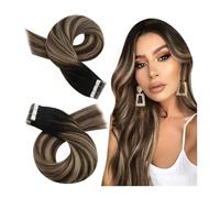 Seamless Tape in Hair Extensions, Nastro for extension di capelli umani Balayage in tonalità sfumate da nero a marrone mix con nastro for extension di capelli veri biondi in colla for extension di cap