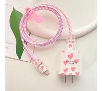 Seanai Custodia trasparente per caricabatterie semplice con motivo a cuore per adattatore di alimentazione USB-C originale Apple 18W/20W, squisita protezione per cavo con motivo laser per cavi di