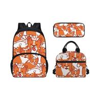 SEANATIVE 3 pezzi per bambini durevole scuola bookbag grande zaino a tracolla con portapranzo astuccio astuccio per adolescenti Daypack, Simpatico cucciolo di Corgi