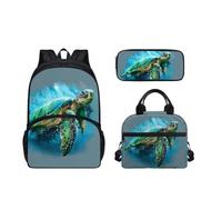 SEANATIVE 3 pezzi per bambini durevole scuola bookbag grande zaino a tracolla con portapranzo astuccio astuccio per adolescenti Daypack, Tartarughe Acquerello