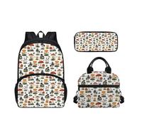 SEANATIVE 3 pezzi per bambini durevole scuola bookbag grande zaino a tracolla con portapranzo astuccio astuccio per adolescenti Daypack, Fungo della foresta