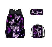 SEANATIVE 3 pz/set zaino scuola zaino casual con portapranzo astuccio per bambini adolescenti grande zaino da viaggio, Farfalla luccicante.