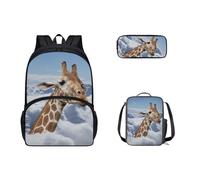 SEANATIVE 3 pz/set zaino scuola zaino casual con portapranzo astuccio per bambini adolescenti grande zaino da viaggio, Animal Giraffa.