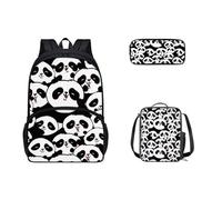 SEANATIVE 3 pz/set zaino scuola zaino casual con portapranzo astuccio per bambini adolescenti grande zaino da viaggio, Panda dei cartoni animati.