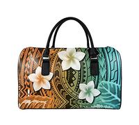 SEANATIVE Borsa da viaggio per il fine settimana per le donne Mens Duffle Totes PU Leather Bagagli Bag Grande Capacità Organizer Storage, Polinesiano arancione