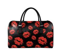 SEANATIVE Borsa da viaggio per il fine settimana per le donne Mens Duffle Totes PU Leather Bagagli Bag Grande Capacità Organizer Storage, Labbra rossa.