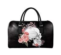 SEANATIVE Borsa da viaggio per il fine settimana per le donne Mens Duffle Totes PU Leather Bagagli Bag Grande Capacità Organizer Storage, Teschio nero