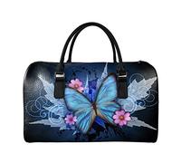 SEANATIVE Borsa da viaggio per il fine settimana per le donne Mens Duffle Totes PU Leather Bagagli Bag Grande Capacità Organizer Storage, Farfalla blu.