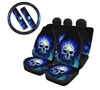 Seanative - Coprisedile auto con motivo a teschio di zucchero, per sedili anteriori e posteriori, coprivolante universale e spallacci per cintura di sicurezza