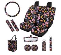 SEANATIVE Coprisedile per auto con nastro rosa floreale per portabicchieri da donna, sottobicchieri, sacchetto della spazzatura, coprivolante, imbottiture per cinture di sicurezza, copertura per