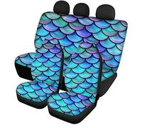 SEANATIVE Coprisedili universali, con stampa a forma di sirena, blu, viola, con stampa a squame di sirena, flessibile, per accessori decorativi per sedili, confezione da 3