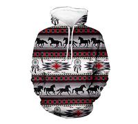SEANATIVE Etnico Navajo Trival Mens Casual Felpa con cappuccio Top Hippy Streetwear Maniche Lunghe Pullover Felpa Cavalli Acchiappasogni 6XL Grigio